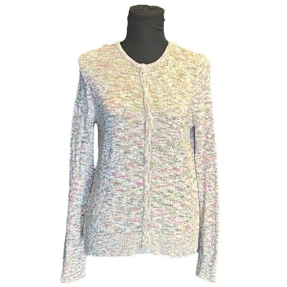 Loft Multicolored Pastel Crew Neck Button Front Career Wear Cardigan Size M - Picture 1 of 8